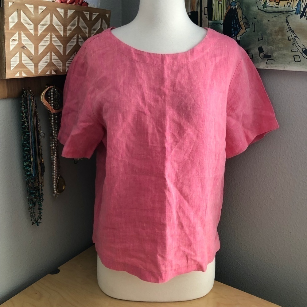 Carol Anderson Collection Linen Blouse Women's size M Short Sleeve Boxy NEW
